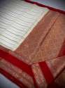 Red and White Banarasi Soft kattan Silk Sarees for Durga Puja thumb 11