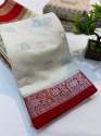 Red and White Banarasi Soft kattan Silk Sarees for Durga Puja thumb 3