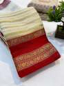 Red and White Banarasi Soft kattan Silk Sarees for Durga Puja thumb 4