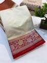 Red and White Banarasi Soft kattan Silk Sarees for Durga Puja thumb 5