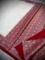 Red and White Banarasi Soft kattan Silk Sarees for Durga Puja thumb 9