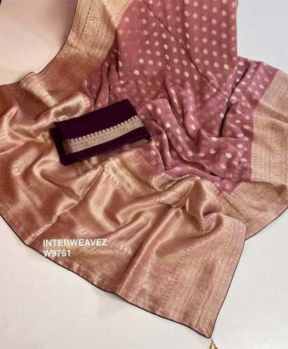 Semi Georgette silver & gold meena weaving saree