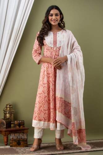 Cotton Cambric Readymade 3pcs Kurti Set 