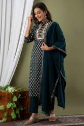 Dark Green Formal Wear Kurti Pant Set 