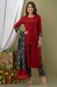 red-front-slit-rayon-kurti-pant-set