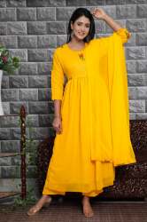 Sequence Work Georgette Gown With Pant n Dupatta 