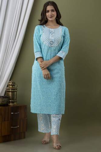 Trendy Sky Blue Kurti Pant set From Jaipur 