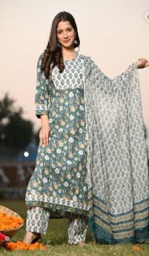 New Arrival Green Printed Dress Material  by Shalvi Fashion