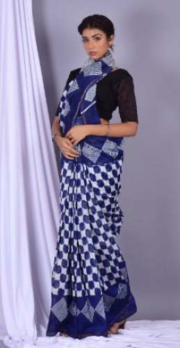 New Trendy Collection Blue And White Saree 