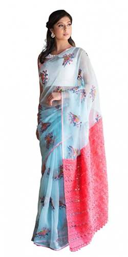 Buy Organza Floral Embroidery Saree By Kaathputli by Kaathputli