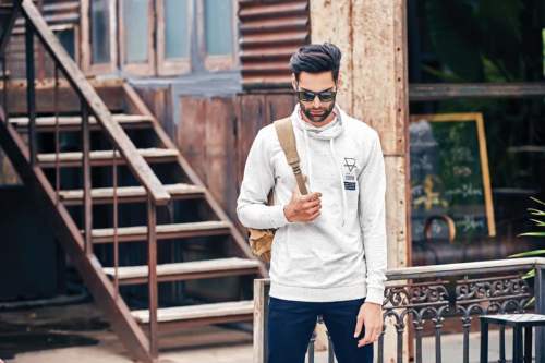 Mens White Pullover Hoodie
