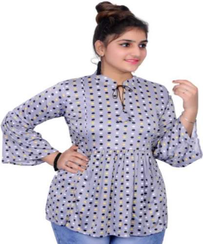 Buy Printed Women Grey Top By ETHNIC EMPIRE by Ethnic Empire