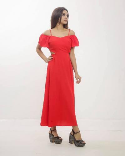 Cocktail Wear Long Red Western Maxi Dress by Adayein