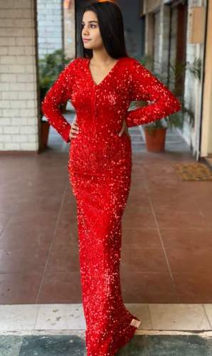 Reception Wear Red Sequence Bridal Western Dress by Adayein