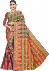 Buy Checkered Cotton Silk Saree By Mermaid Ocean