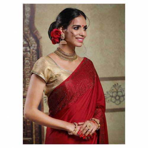 Stunning Red Party Wear Saree by Meena Bazaar