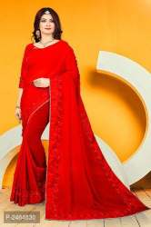 Stylish Red Ribbon Patti Georgette Saree
