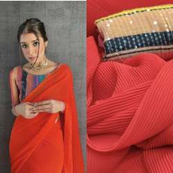 Plain Creeze Saree With Sequence work Blouse 