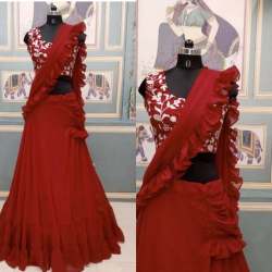 Semi Stitched Red Ruffle Dupatta Lehenga Choli