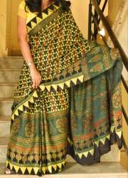 Ajrakh Hand Block Printed Saree