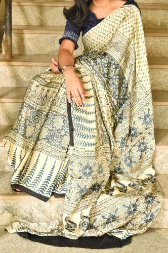 Ladies Printed Ajrakh Saree by Indo Weavers