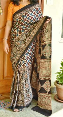 Silk Hand Block Printed Saree for Ladies by Indo Weavers