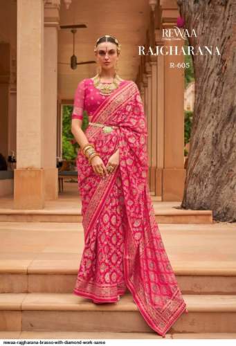 Rewaa Presents Rajgharana Brasso Stone work Saree by Rewaa Fashion