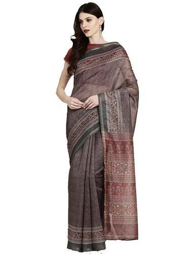 Ajrakh Block Printed Cotton Saree by Kubera Fashion