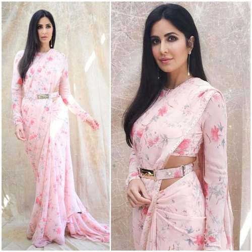 Bollywood Katrina Kaif Flower Printed Saree by Kubera Fashion