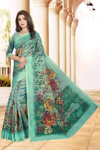 Ladies Linen Digital Printed Silk Saree by Kubera Fashion