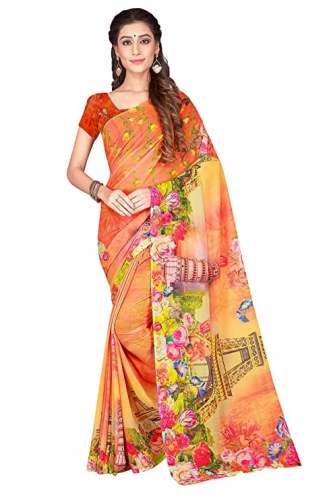 Buy Drapme Georgette Digital Printed Saree by DRAPME