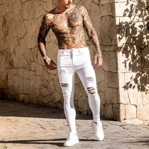 Mens White Knitted Jeans by Prn Textiles