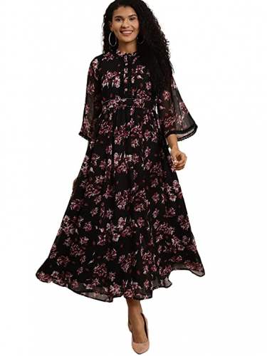 Buy Juniper Black Chiffon Printed Kurti At Retail by Juniper