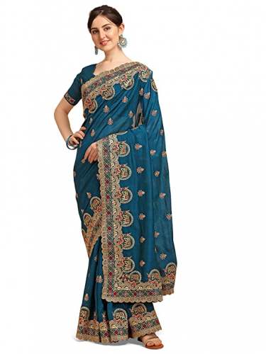 Buy Amrutam Fab Vichitra Embroidered Saree  by Amrutam Fab