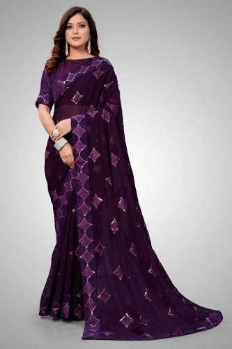 Buy Purple Georgette Saree By Granthva Fab  by Granthva Fab