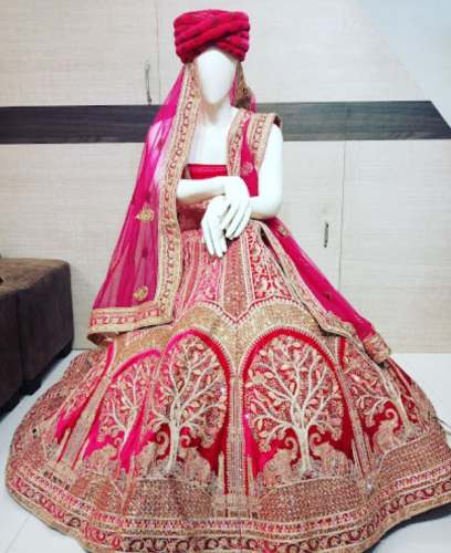 Popular Pink Embroidered Lehenga for Dulhan by LADIA