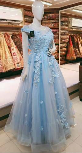 Reception Special Net Sky Blue Gown  by LADIA