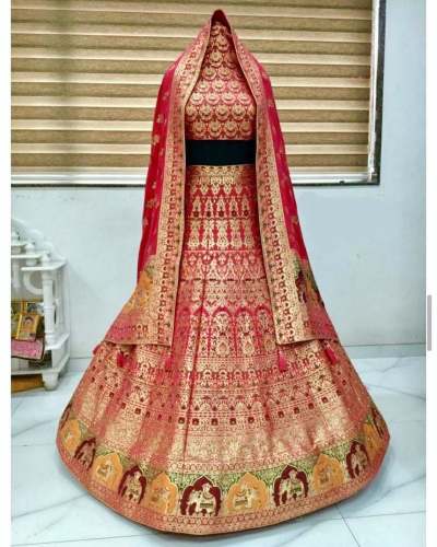 Red Heavy Work Wedding Lehenega by Khoobsurat Apparels Pvt Ltd