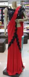 Stylish Red Ready To Wear saree with Black Border