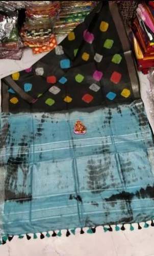Elegant Linen Batik Print Saree  by santipur saree center