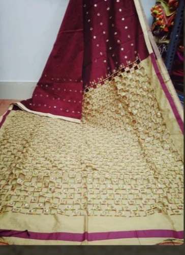 Maroon Cotton Silk Cut Work Saree by santipur saree center