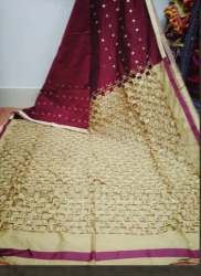 Maroon Cotton Silk Cut Work Saree
