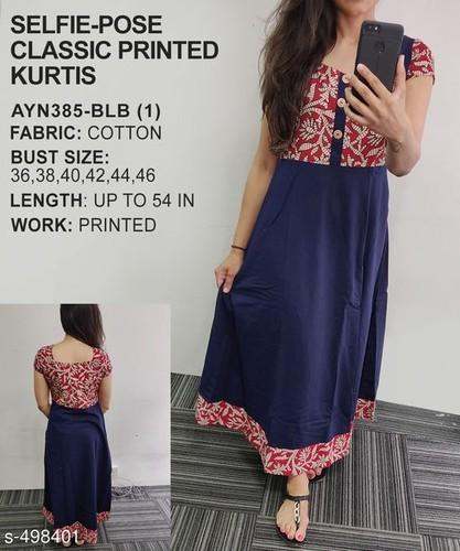 Casual wear Blue Plain and Printed Kurti