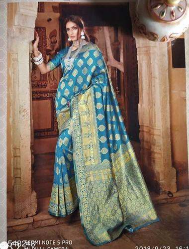 Elegant Sky Blue Banarasi Silk Saree 