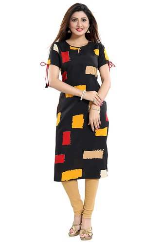 Printed Crepe Black Kurti  by Weft Kart