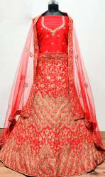 NEW RED SATIN LEHENGA CHOLI
