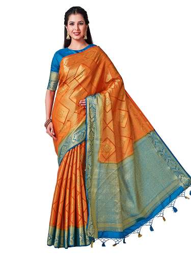 Silk Saree With Unstitched Blouse by VIBTAG  by VIBTAG