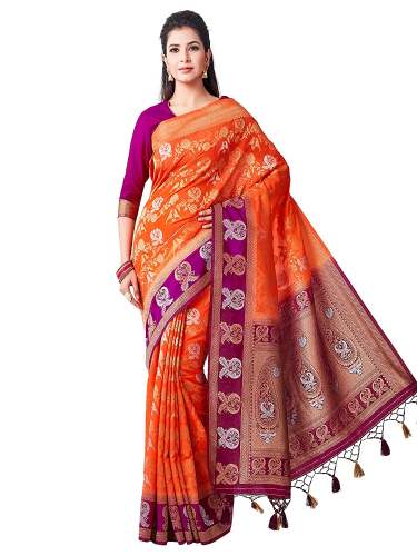 VIBTAG Kanchipuram Saree With Unstitched Blouse  by VIBTAG