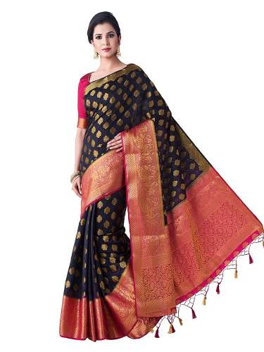 VIBTAG Kanchipuram Silk Saree With Blouse Piece by VIBTAG