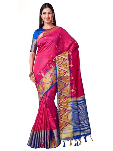 VIBTAG Silk Saree With Unstitched Blouse Piece by VIBTAG